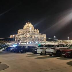 Baku airport at 4am, after jumping out of a taxi that tried to scam us