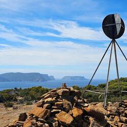 Top of Mount Brown (we tried looking it up but don't know what this metal thing is)