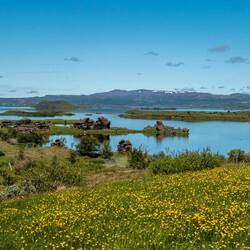 Lava formations and landscape at Lake Myvatn.