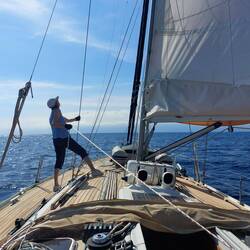 Andy trimming the sail