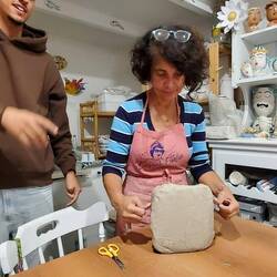 The blocks of clay are heavy. This one will be white when fired!