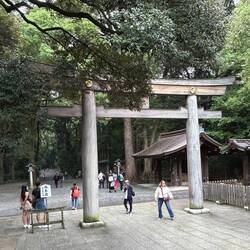 40 foot tall Torii gates of cypress wood over 1600 yrs old.