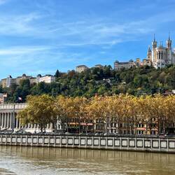 Looking back across the Saône - are apartment is behind the building with columns and French flag