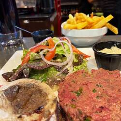 Steak tartare with a side of roasted bone marrow