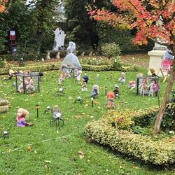 Scary Halloween dolls in the museum grounds
