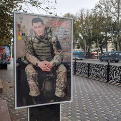 No advertising here, just memorials to soldiers lost in the war with Armenia