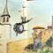 Montage of the Gaudí tower, a café clock, and the Roman walls