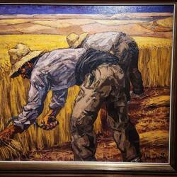 Love the use of complementary colors, the gold and the purple in the shirts and the sky