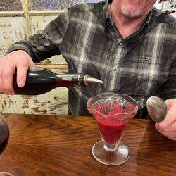 Ian applying the Eau de vie to his sorbet