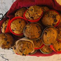 Batch of pumpkin chocolate chip muffins