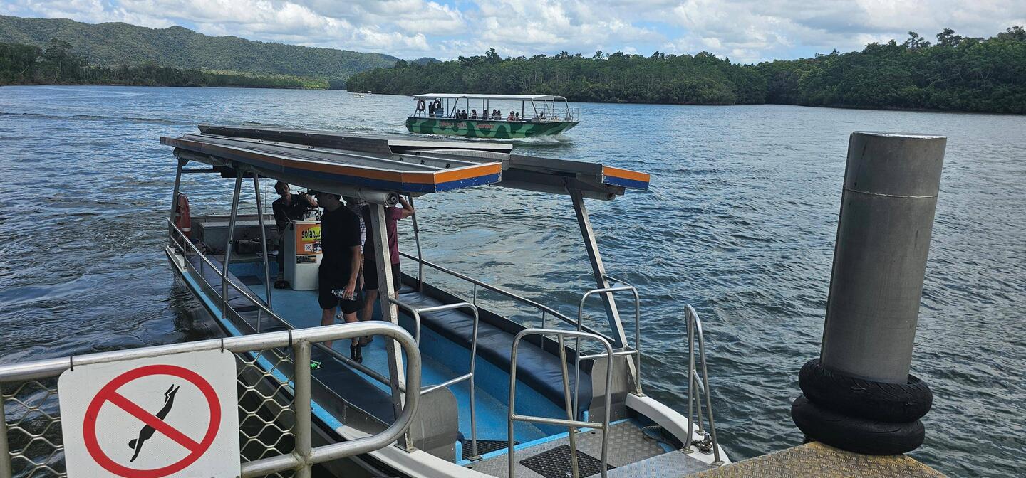 This was our croc boat. We chuckled at the 'no swimming' sign.