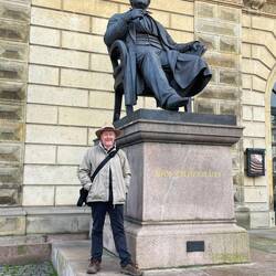 Ian with a statue of Adam Gottlob Oehlenschläger a Danish Poet & Playwrigt