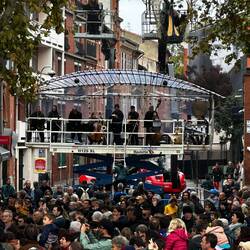 Musicians on floating stage with separate platforms for the singers
