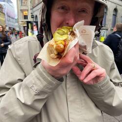 Chowing down on a dog with the lot