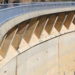 Die Staumauer besiedelt mit Vögel