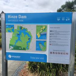 Hinze Dam sign in the hinterland of the Gold Coast