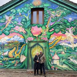 In front of some urban art in Christiania