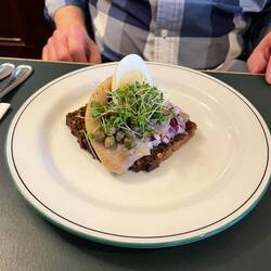 Standout dish - pickled herring with mustard sauce, red onion and capers