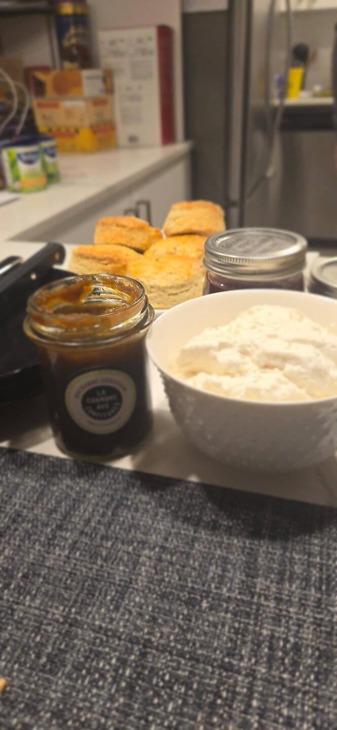 Scones with cream and jam, decadent!