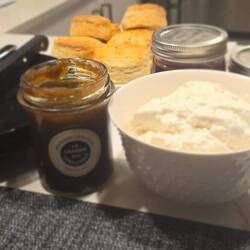 Scones with cream and jam, decadent!