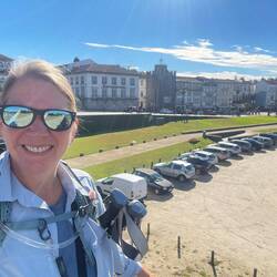 Crossing the old bridge out of Ponte de Lima