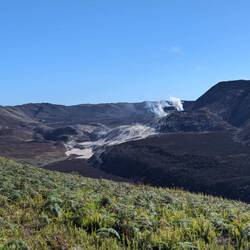 A view of the sulphur mines from the volcano rim