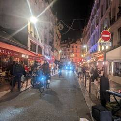 Streets alive with people eating and visiting