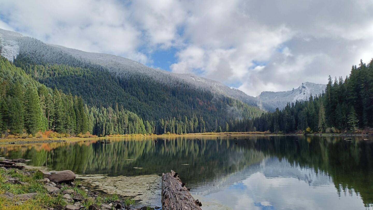 Pamelia Lake, with fresh snow above