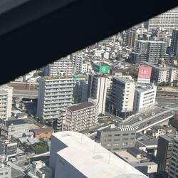 On the way up in the elevator.