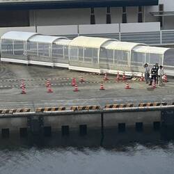 First view of the port before the colourful welcome later.