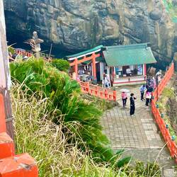 Looking down at the entrance of the cave where the shrine was.