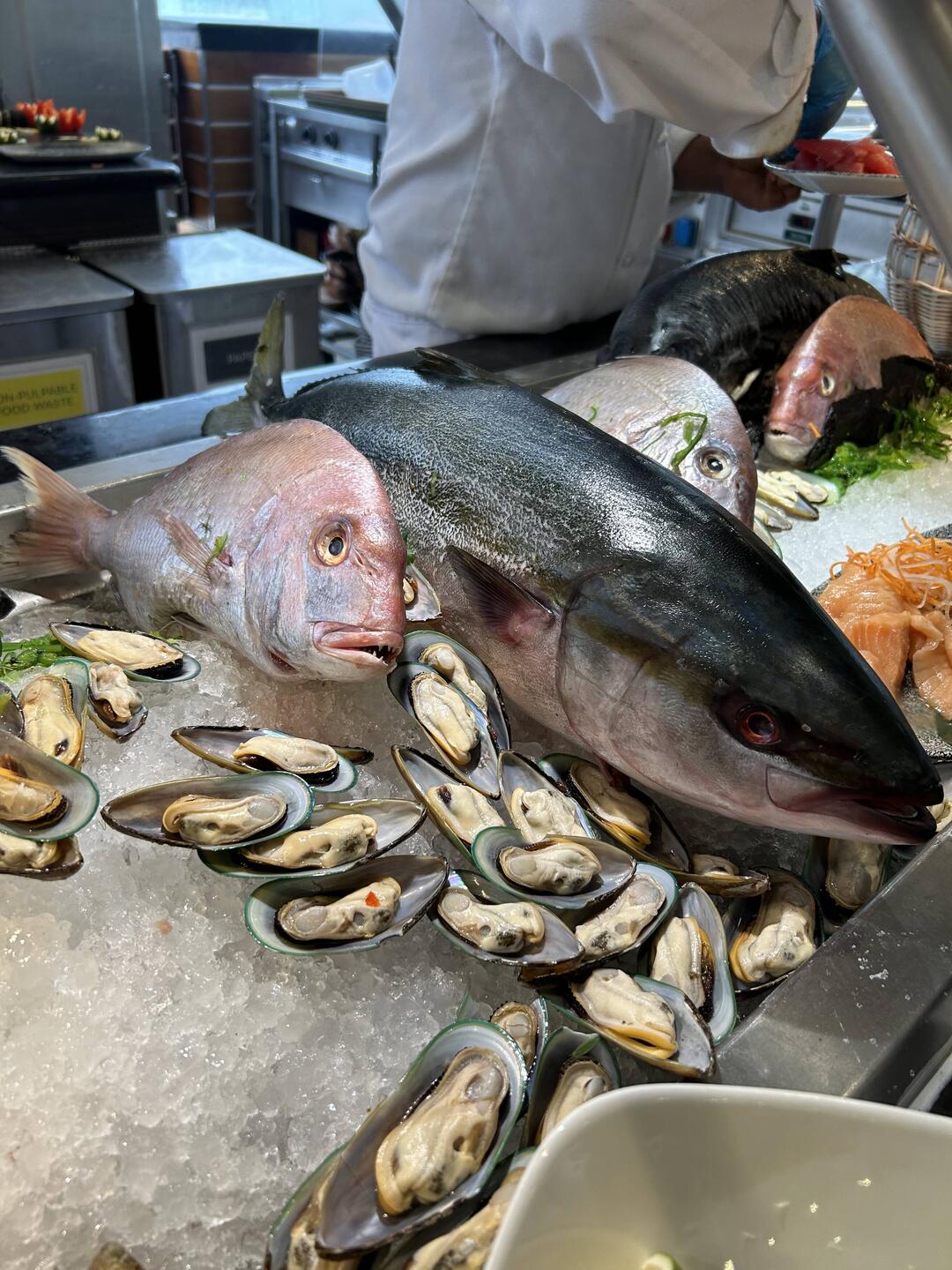 Dramatic display of seafood at the lunch buffet.