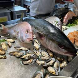 Dramatic display of seafood at the lunch buffet.