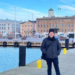 Ian rugged up down on the Waterfront