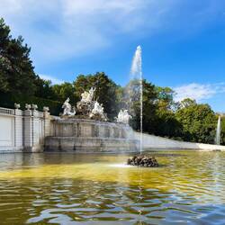 The Neptune Fountain at the top of the Great Parterre in the park ... Schloss Schönbrunn — Vienna.