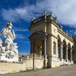 Gloriette ... Roman armor with shields, standards, and lions ... Schloss Schönbrunn — Vienna.
