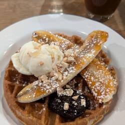 Unreal banoffee waffles and extremely strong local coffee for proper breakfast