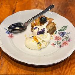 The only food we photographed Baklava and the lemon pudding