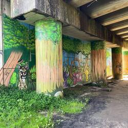 Cool art under an overpass right on the Camino.