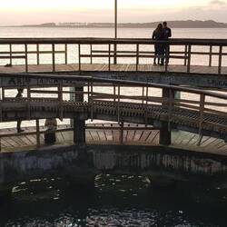 On the jetty at sunset.