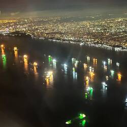 Lovely boat lights on the water as we depart Singapore