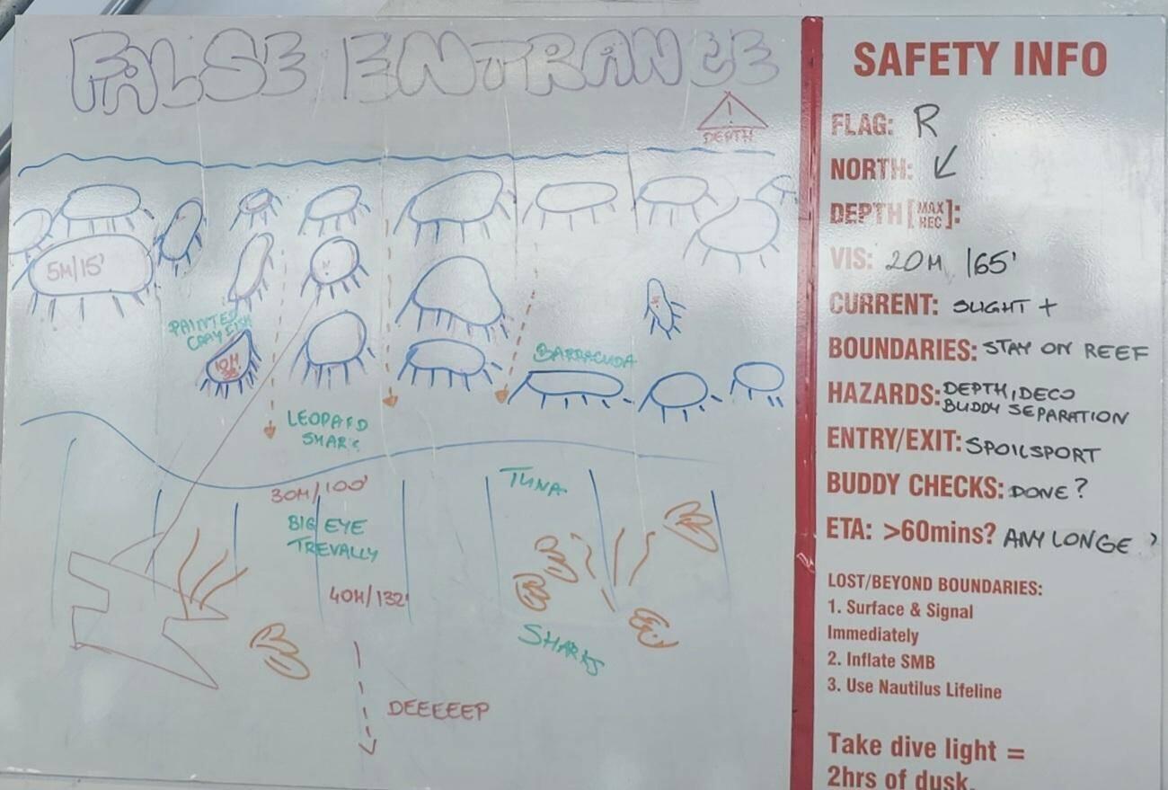 Dive site 1: False Entrance. Max depth: 86ft.