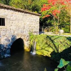 Gebäude in dem der Mahlstein vom unten durchfliessenden Wasser angetrieben wird