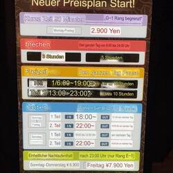 Preisstrukturen in unserem Hotel. Auch nur 90min möglich.