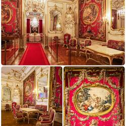 The Boucher Room (Red Salon) is decorated with 18th century Gobelin tapestries ... Hofburg, Vienna.