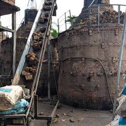 Coconuts entering the kiln