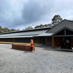 The sculpture / carved panels run the entire length of the building
