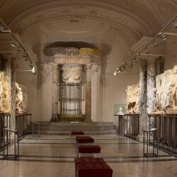Panorama of relief tablets and fragments from a monumental frieze from the Parthian Monument.