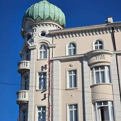Many copper onion dome roofs in the city