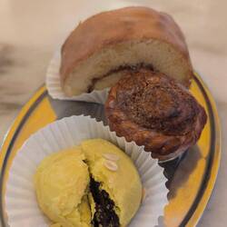 Coconut cake, egg yolk and lotus tart and red bean pastry